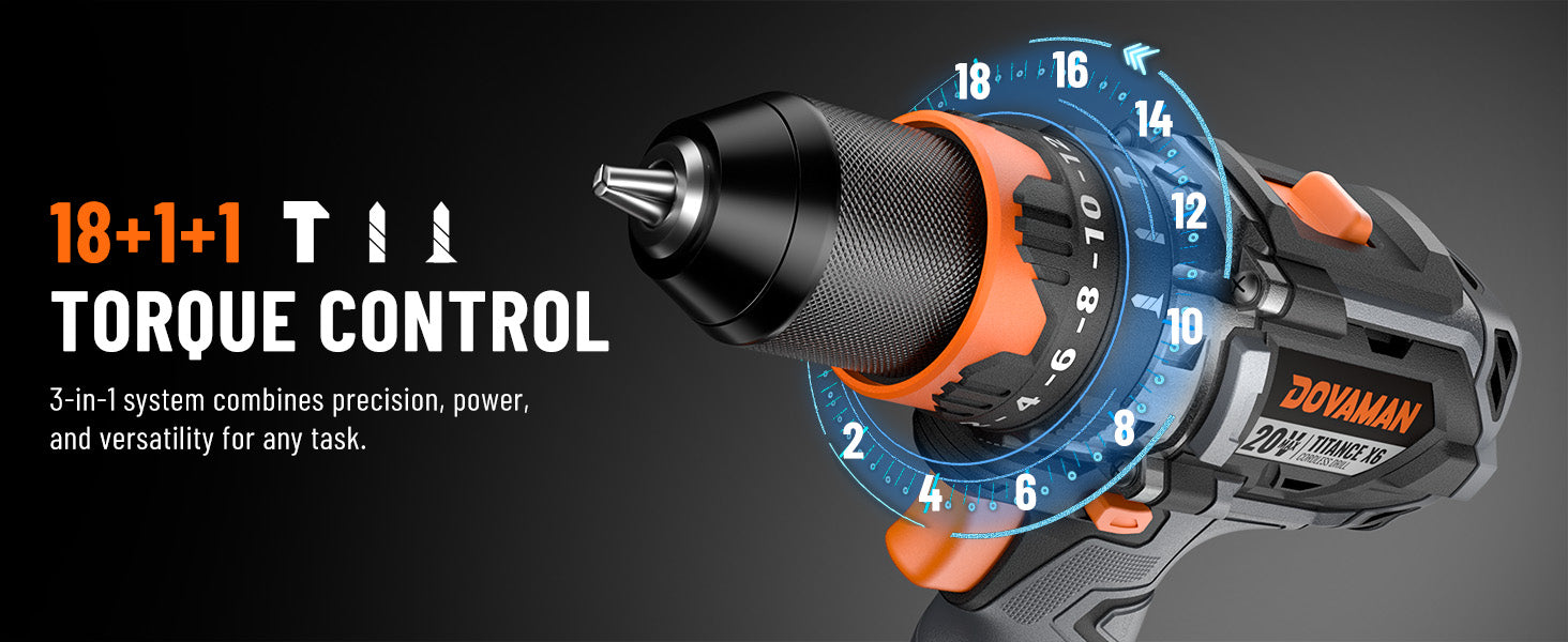 Dovaman drill with torque control system on a dark background