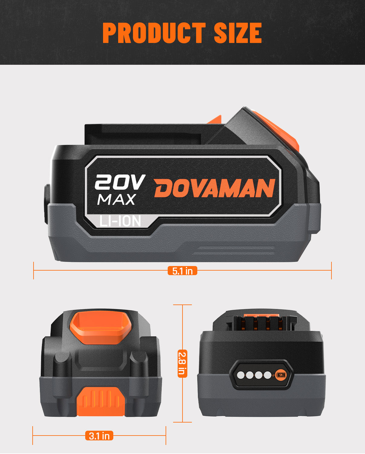 DOVAMAN B200 20V 4.0Ah Lithium-ion Battery Pack, Compatible with Cordless TITANCE X8 TITANCE X9 High Torque Impact Wrench (Battery Only)