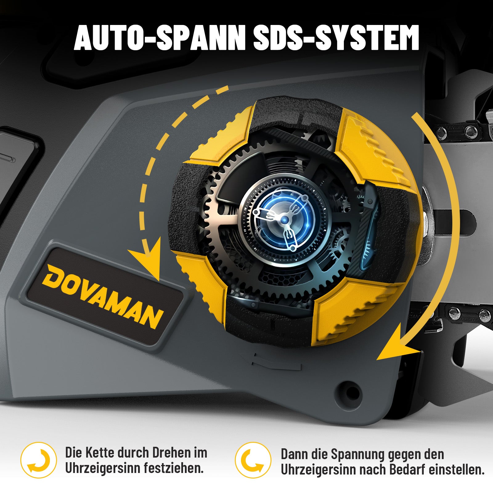 DOVAMAN 2400W Elektro Kettensäge, 40cm Oregon Schwert und Kette, werkzeuglose