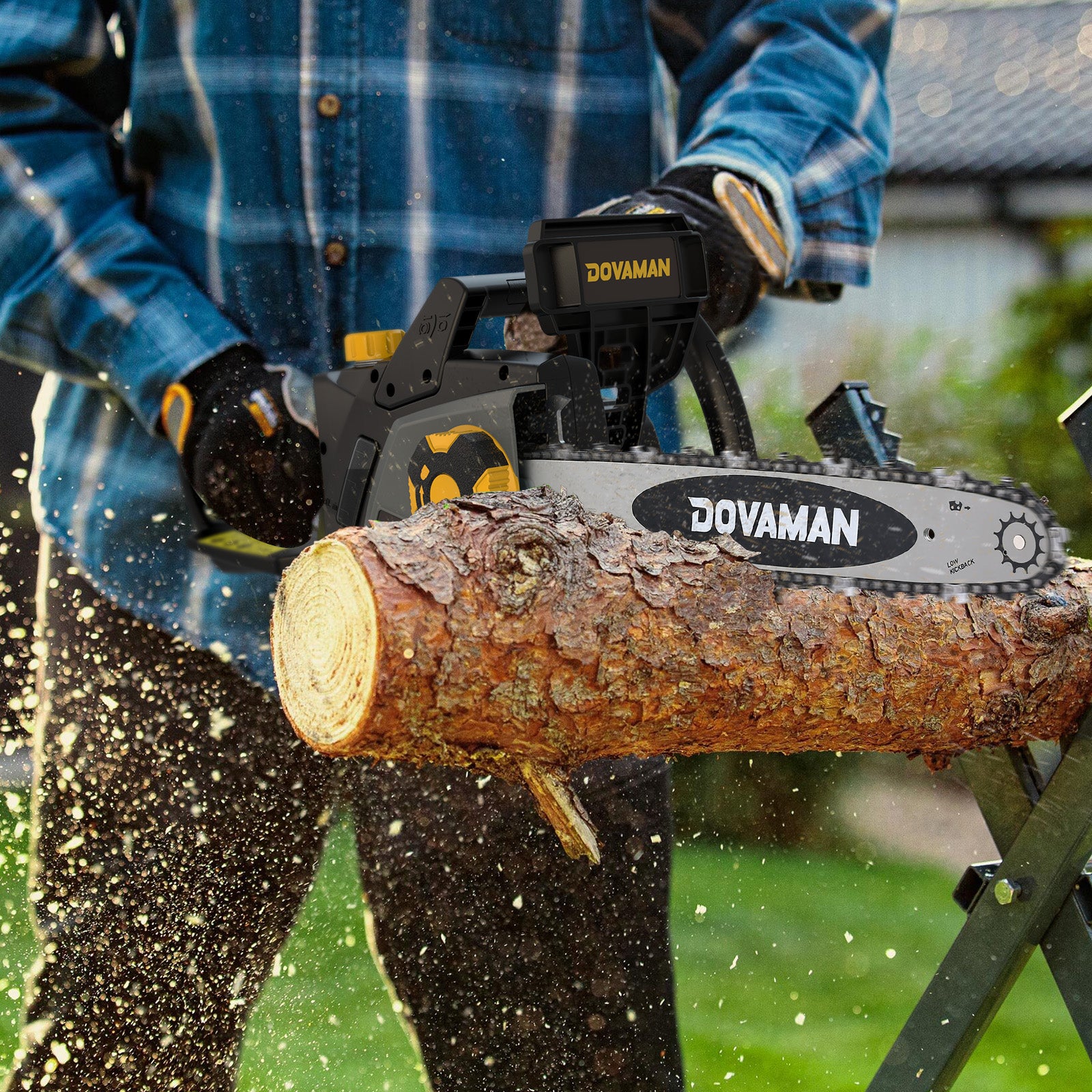 DOVAMAN 2400W Elektro Kettensäge, 40cm Oregon Schwert und Kette, werkzeuglose