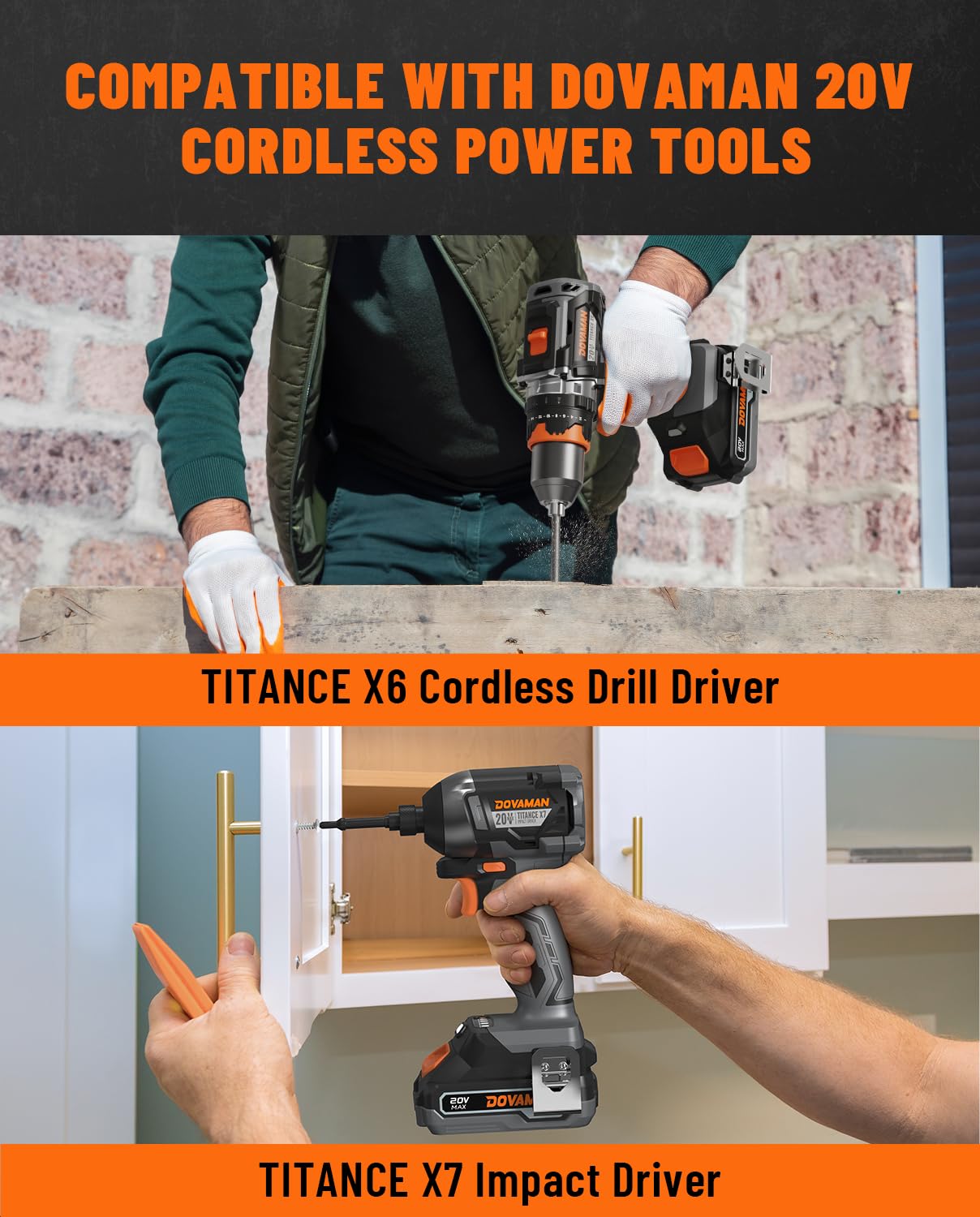 DOVAMAN B100 20V 2.0Ah Lithium-ion Battery Pack, Compatible with TITANCE X6 Cordless Drill Driver, TITANCE X7 Impact Driver & DCT01A Drywall Cut Out (Battery Only)