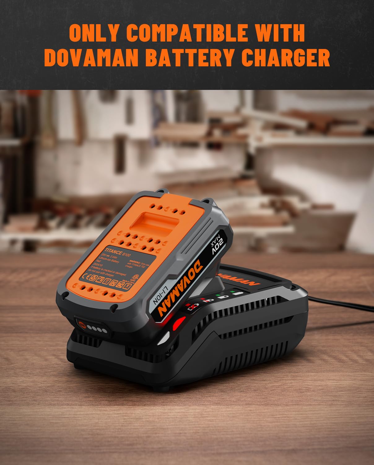 DOVAMAN B100 20V 2.0Ah Lithium-ion Battery Pack, Compatible with TITANCE X6 Cordless Drill Driver, TITANCE X7 Impact Driver & DCT01A Drywall Cut Out (Battery Only)
