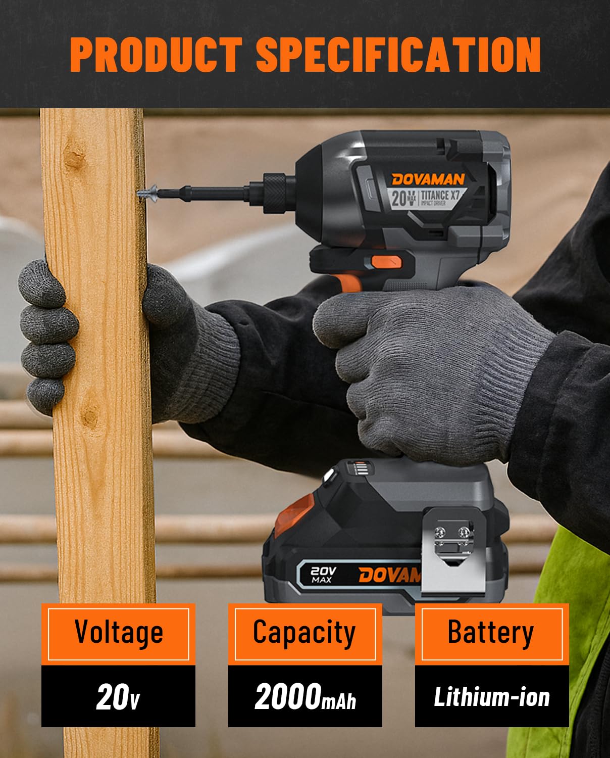 DOVAMAN B100 20V 2.0Ah Lithium-ion Battery Pack, Compatible with TITANCE X6 Cordless Drill Driver, TITANCE X7 Impact Driver & DCT01A Drywall Cut Out (Battery Only)