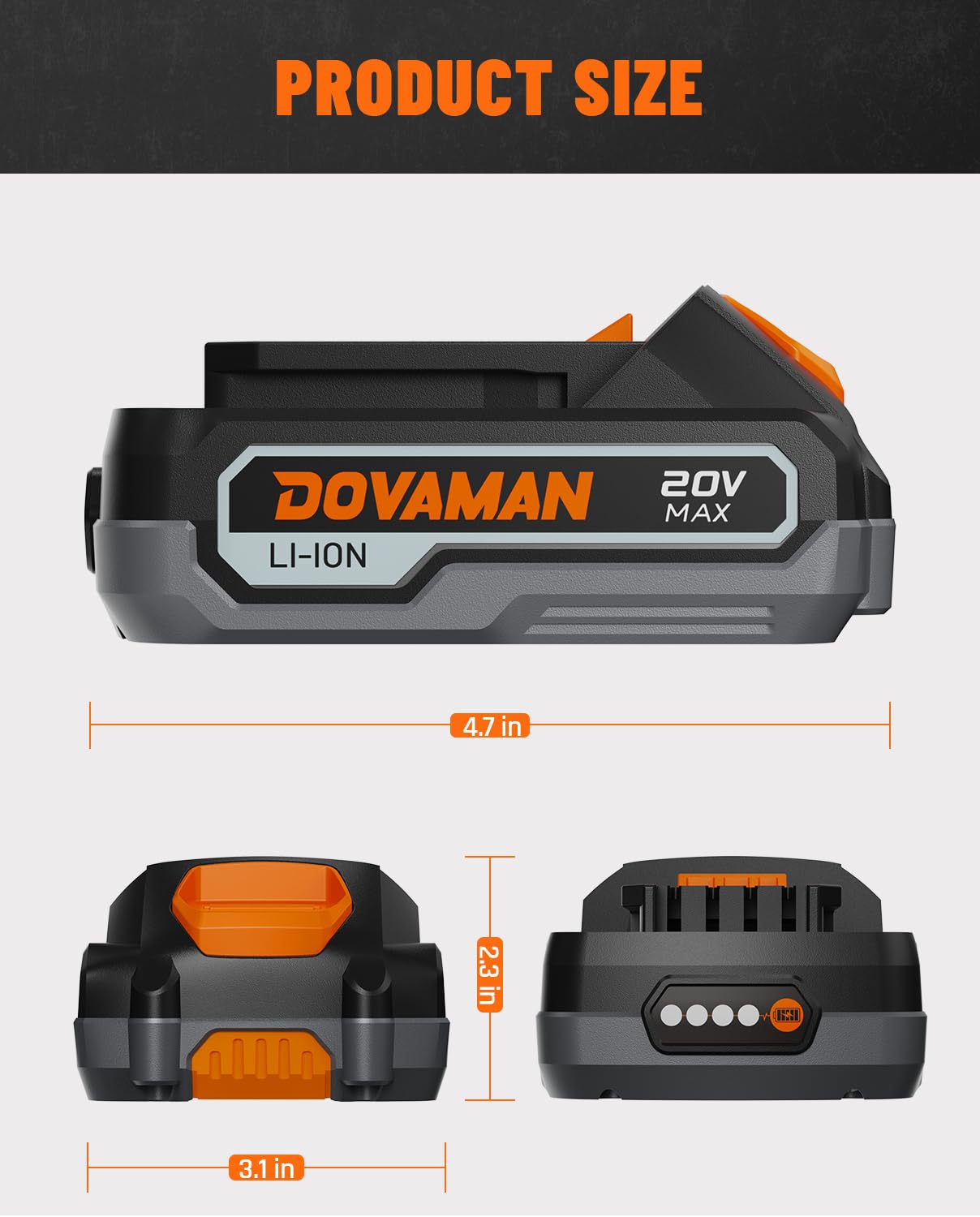 DOVAMAN B100 20V 2.0Ah Lithium-ion Battery Pack, Compatible with TITANCE X6 Cordless Drill Driver, TITANCE X7 Impact Driver & DCT01A Drywall Cut Out (Battery Only)