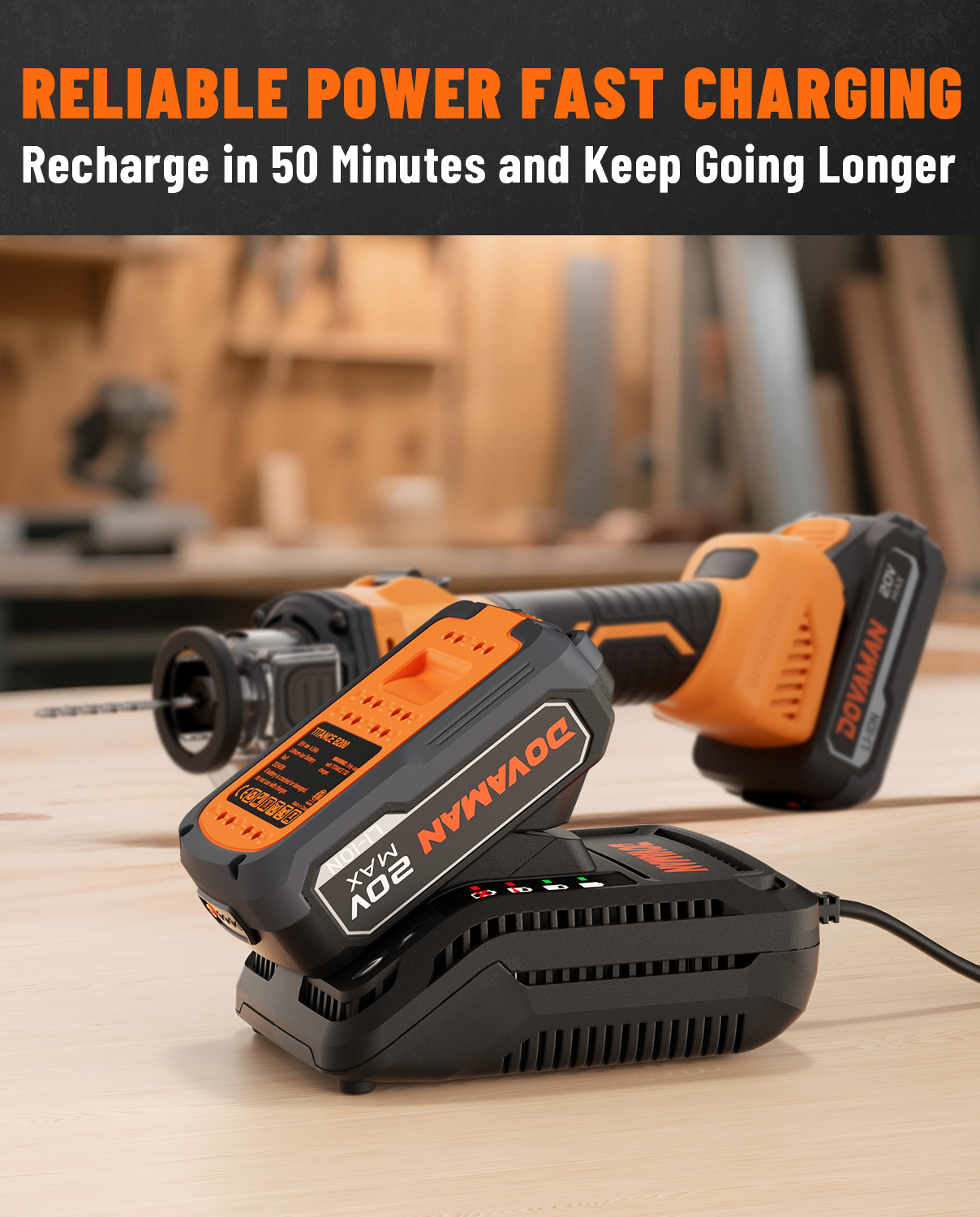 Worx power brushless drywall cut-out tool with battery and charger on a workshop background