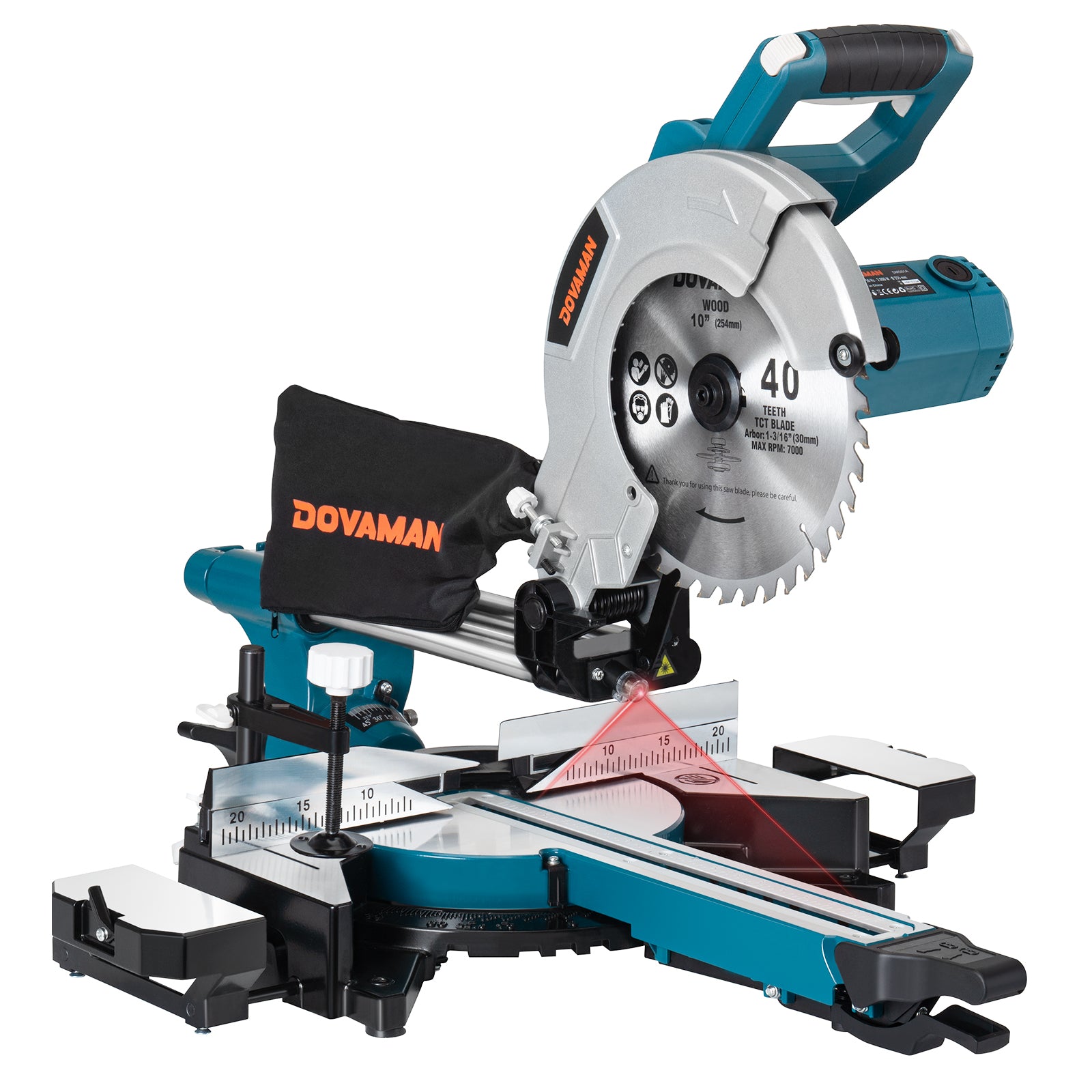 DOVAMAN 10-inch blue compound sliding miter saw on a white background