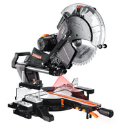 Front view of a DOVAMAN 12-inch sliding compound miter saw for professional woodworking