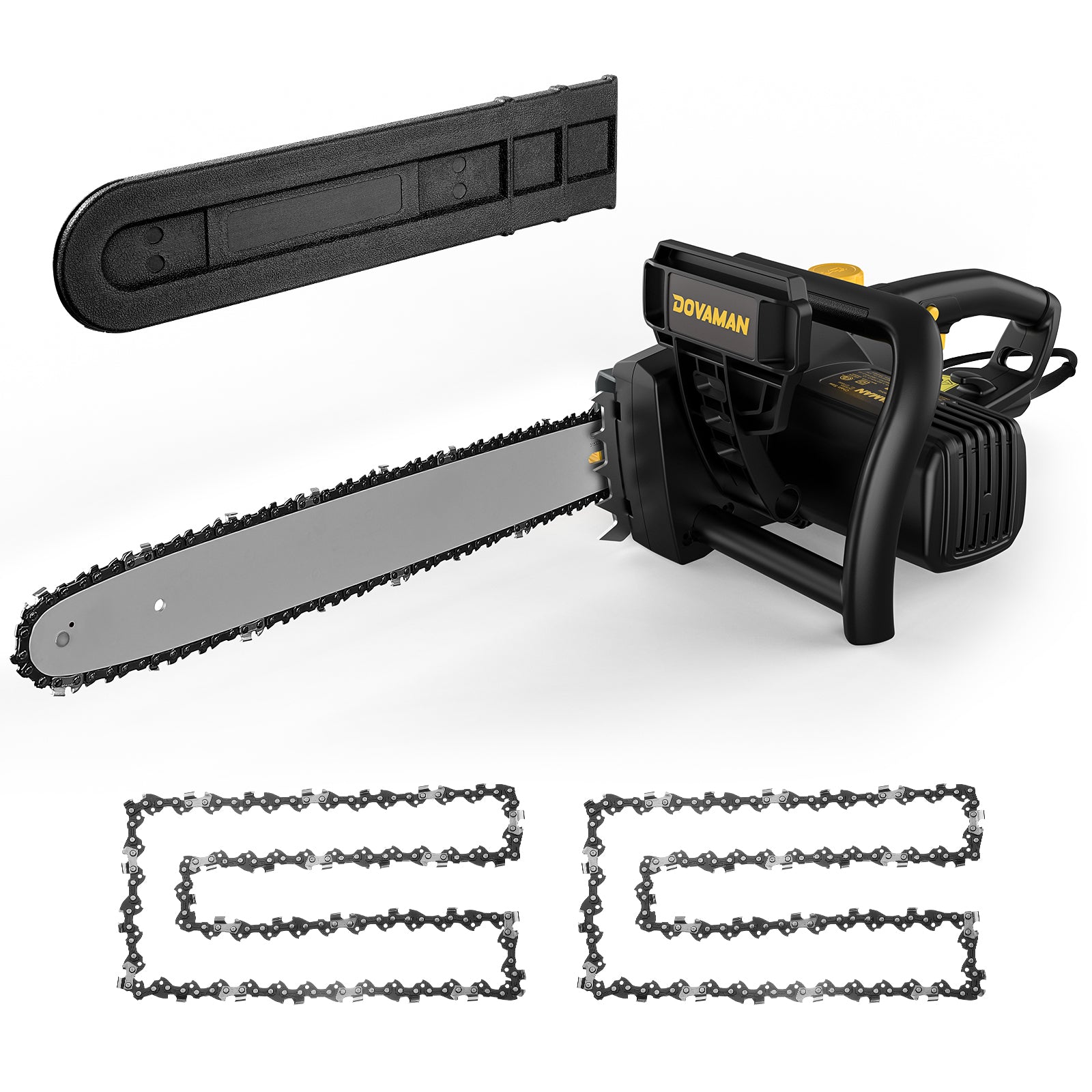 DOVAMAN DCS08A Electric Chainsaw Kit including 2 Chains, 18" Oregon Guide Bar, and Scabbard