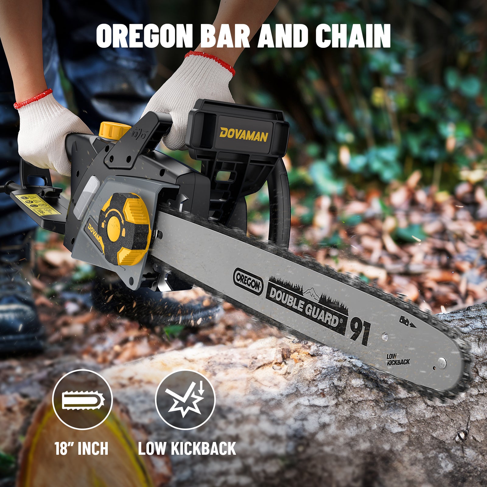 DOVAMAN DCS08A Features 18" Oregon Guide Bar and Low Kickback Chain for Professional Performance