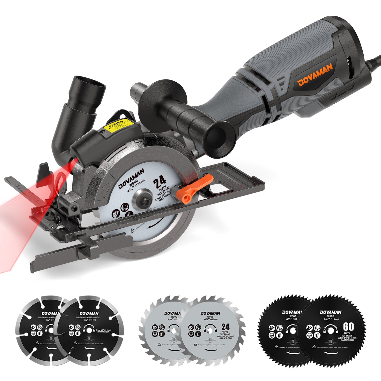 DOVAMAN MCS01A 5.8A grey and Black Compact Circular Saw with 6 Blades