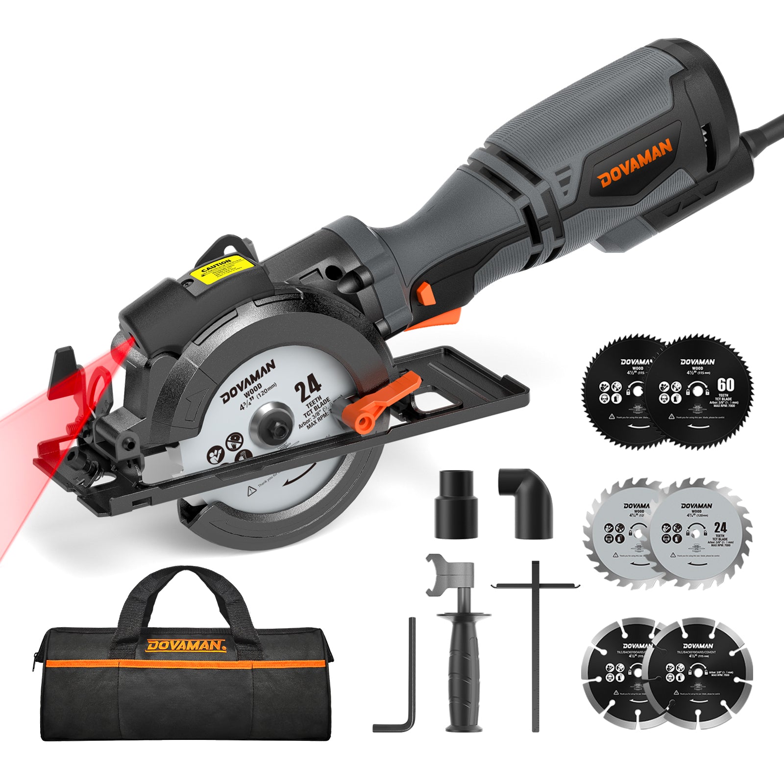 Complete DOVAMAN MCS01A kit: grey and black mini saw with a carrying bag