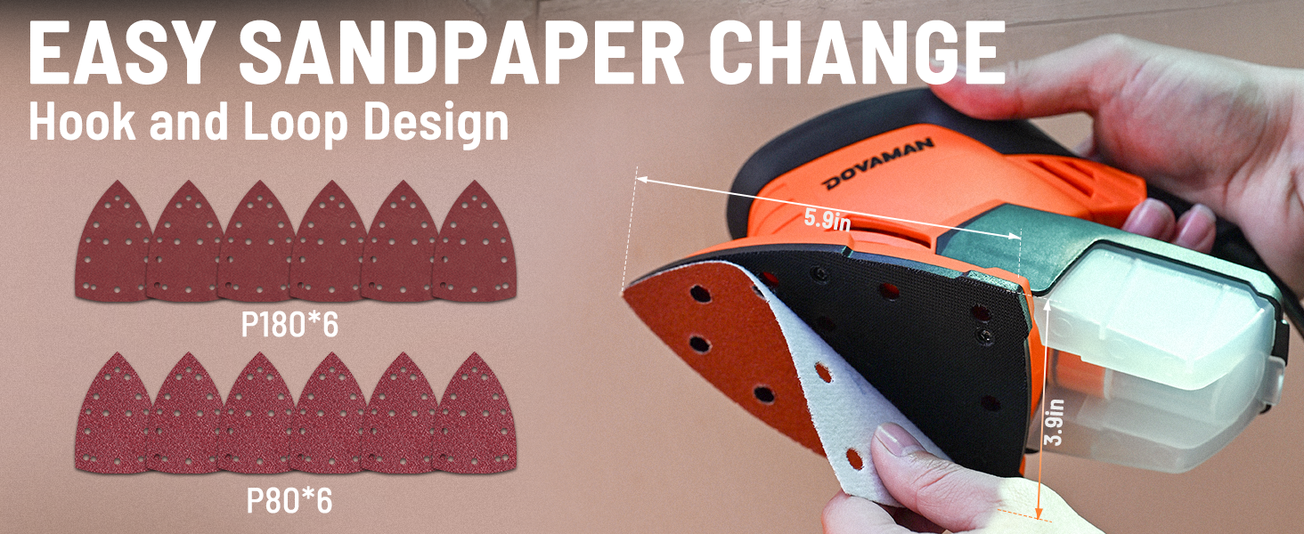 Sanding machine with sandpaper change feature and text on a brown background