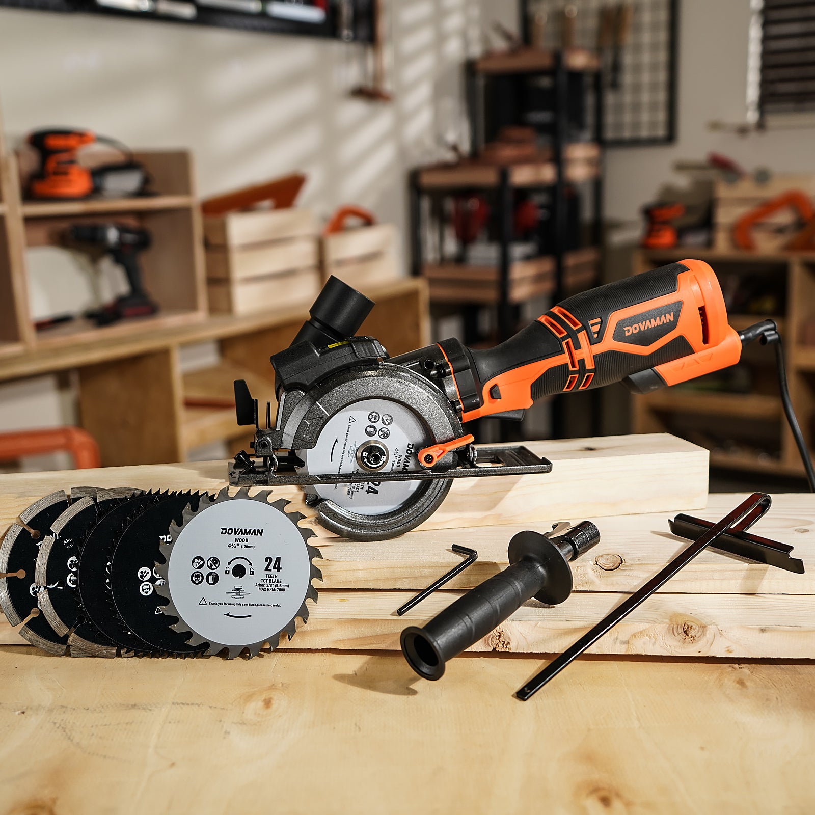 DOVAMAN MCS01A kit including 6 blades, hex wrench, edge guide, and metal handle