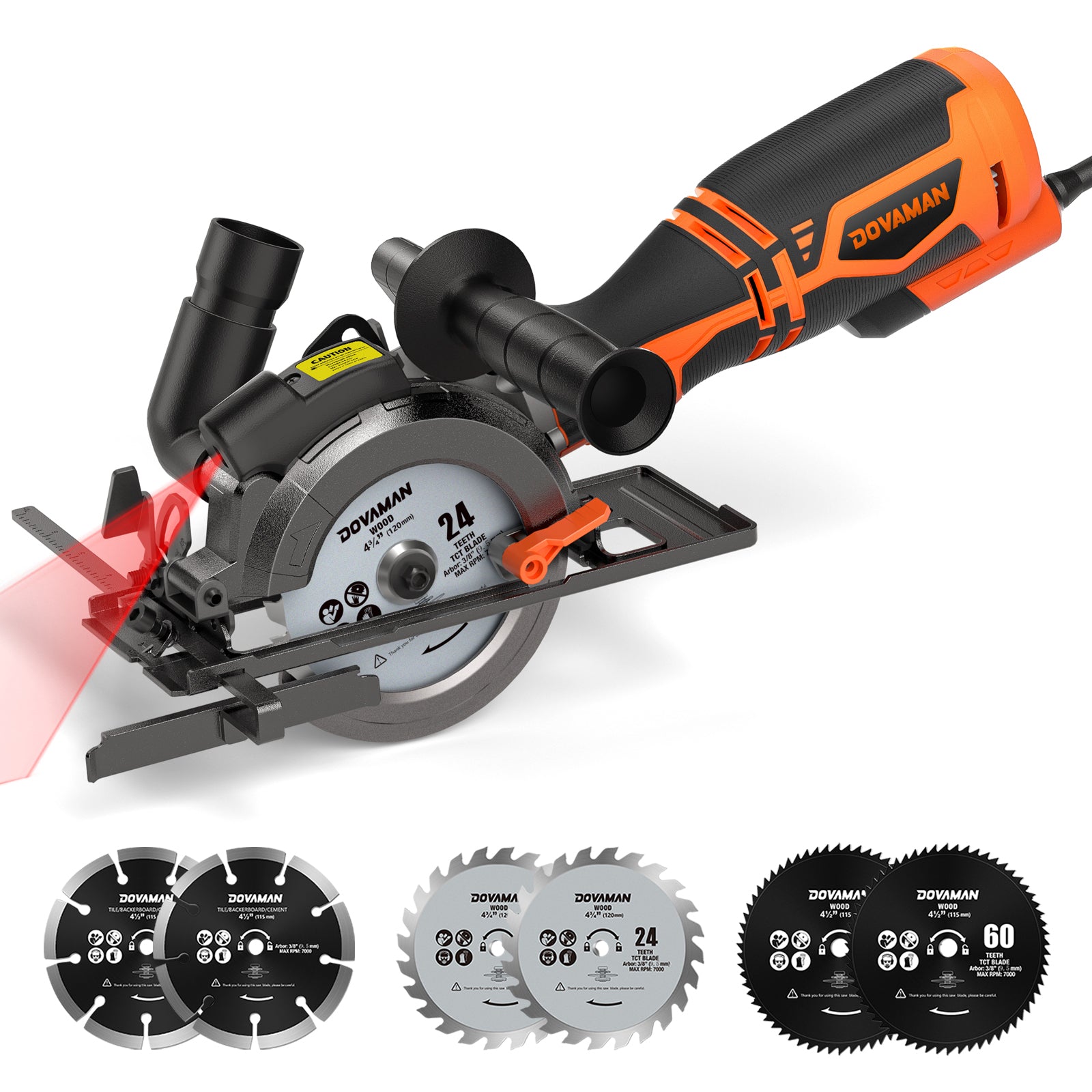 DOVAMAN MCS01A 5.8A Orange and Black Compact Circular Saw with 6 Blades and Laser Guide