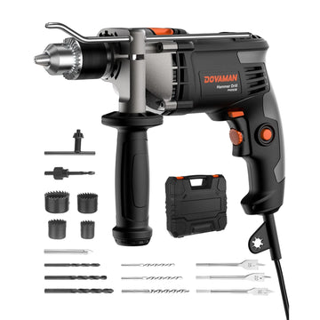 Hammer drill with accessories on a white background