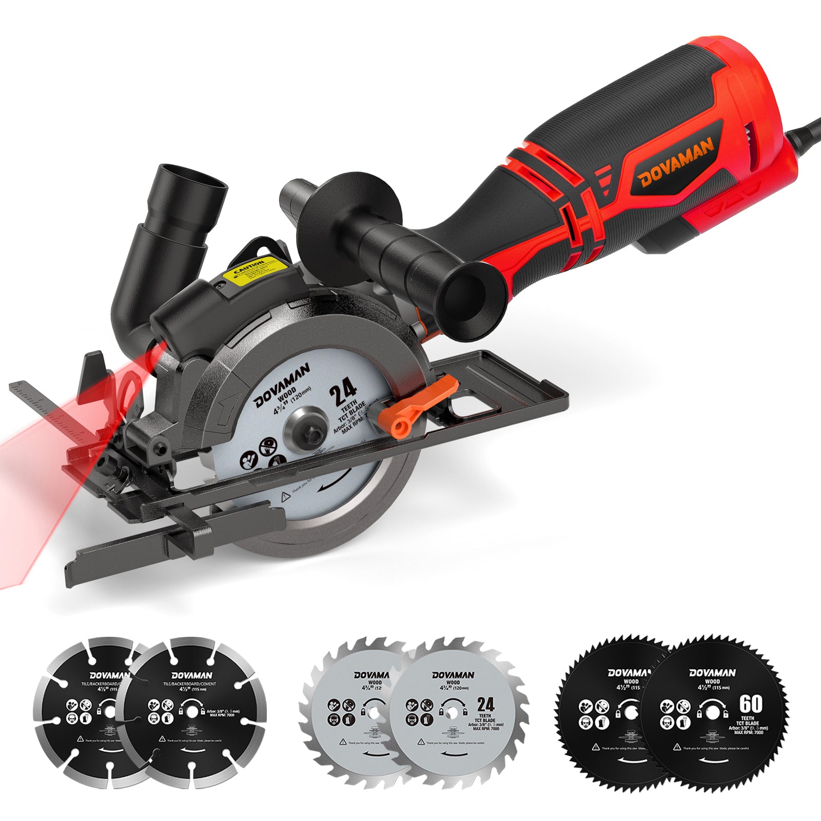 DOVAMAN MCS01A 5.8A red and Black Compact Circular Saw with 6 Blades 