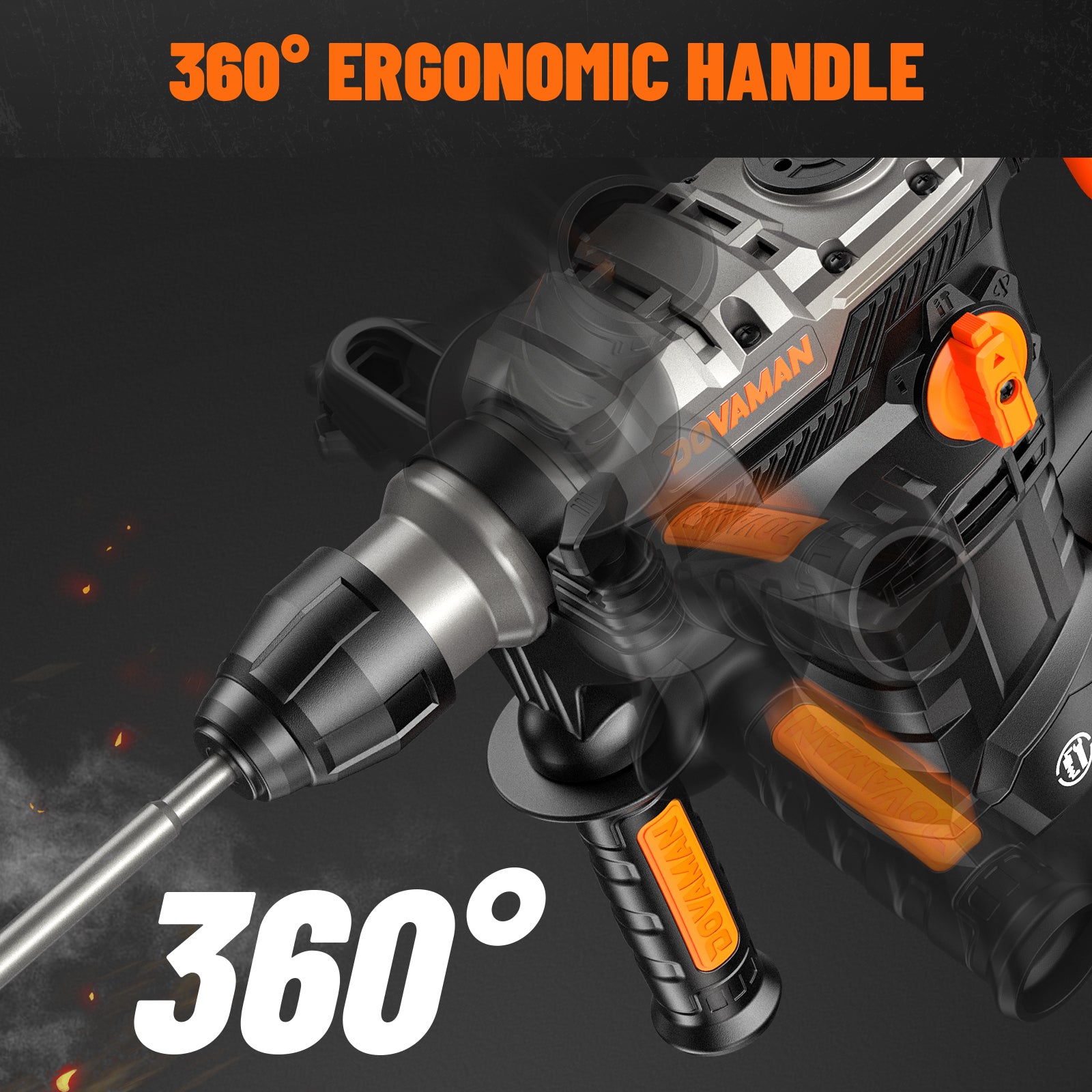 DOVAMAN RH15A 360-Degree Rotating Ergonomic Handle for Enhanced Stability during Heavy Duty Drilling