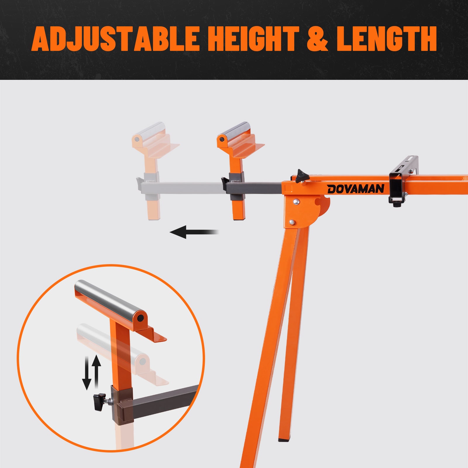 Orange adjustable stand with 'Dovaman' branding on a white background