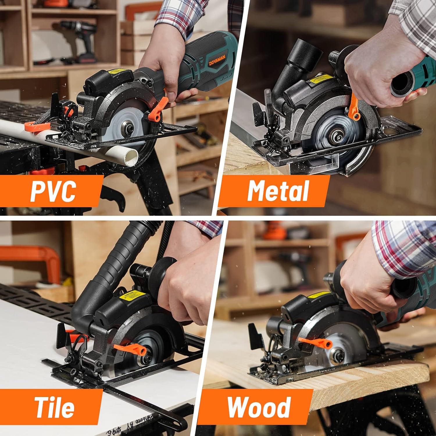 Mini circular saw cutting PVC, Metal, Tile, and Wood with DOVAMAN MCS01A
