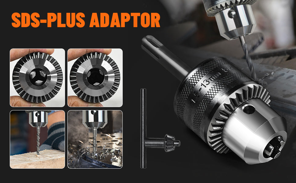 SDS-Plus adaptor with drill bit adapter and drill bit on a black background