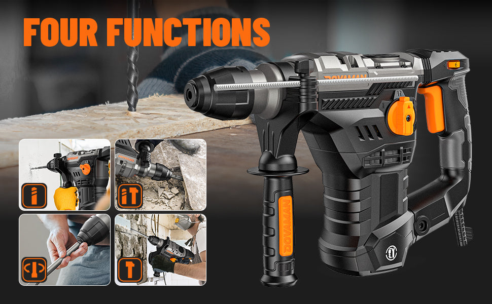 Power drill with multiple functions shown on a dark background