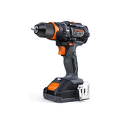 Black and orange cordless drill on a white background
