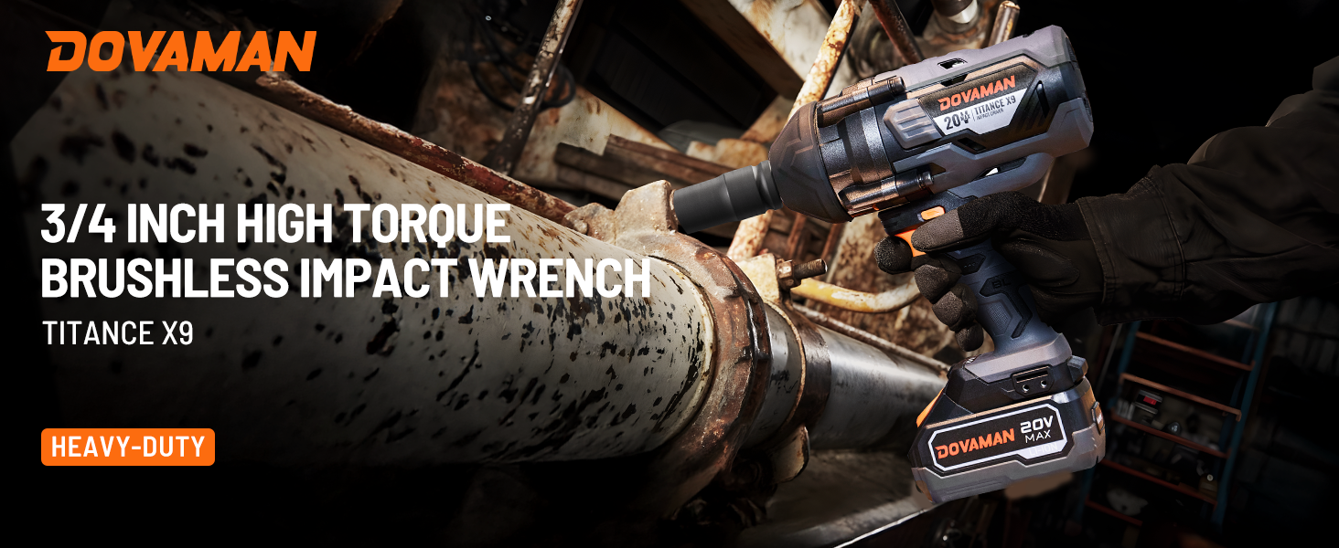 Dovaman 3/4 inch high torque brushless impact wrench on a dark background